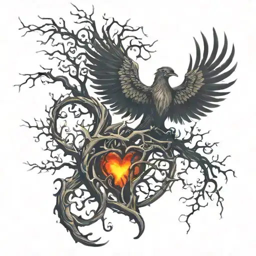 phoenix+ tree of life+ heart+ brain tattoo design idea