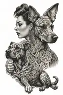 brindle dog and woman with tattoos  tattoo design idea
