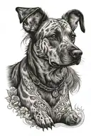 brindle dog and woman with tattoos  tattoo design idea