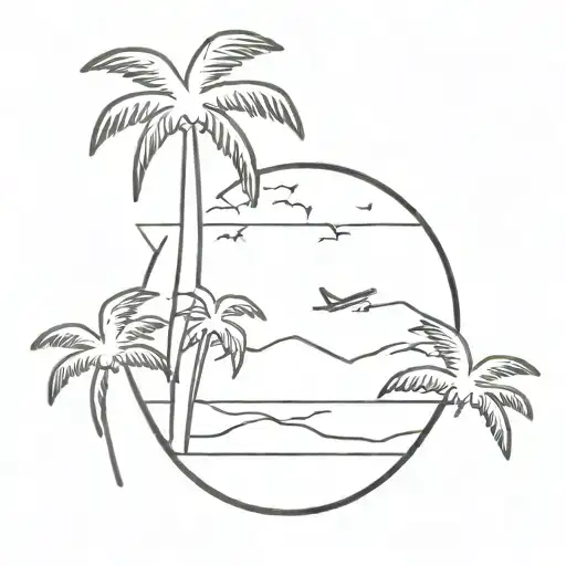 world and plane palm trees tattoo design idea