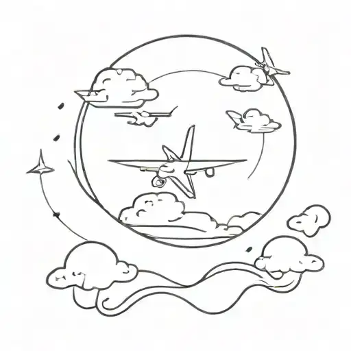 world and plane flying in the sky tattoo design idea