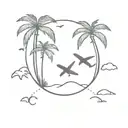 world and plane palm trees tattoo design idea