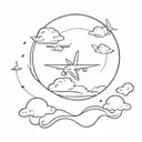 world and plane flying in the sky tattoo design idea
