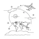 world and plane flying in the sky tattoo design idea