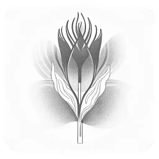 A blackwork tattoo of a beach scene with palm trees and waves, incorporating a tulip in the foreground as a symbol of the client's passion for both the beach and flowers. tattoo design idea