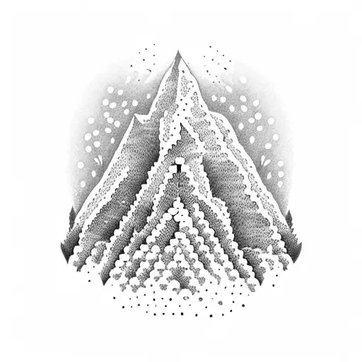 A dotwork tattoo of a snow-covered mountain peak with a tulip growing at its base, representing the client's love for both snow and flowers. tattoo design idea