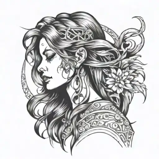long hair girl sucks her thumb tattoo design idea