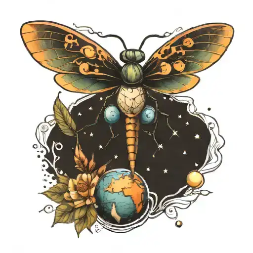 dragonfly with wings of planets and body of earth 🌏  tattoo design idea
