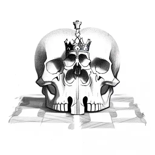 combine the king and queen chess piece as skull and skeleton tattoo design idea