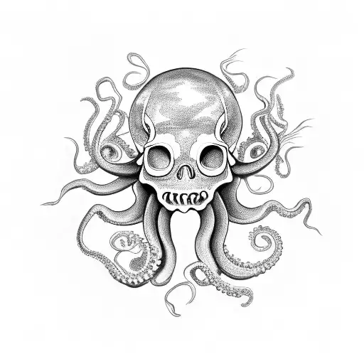 Octopus skull with tentacles and flowers tattoo design idea