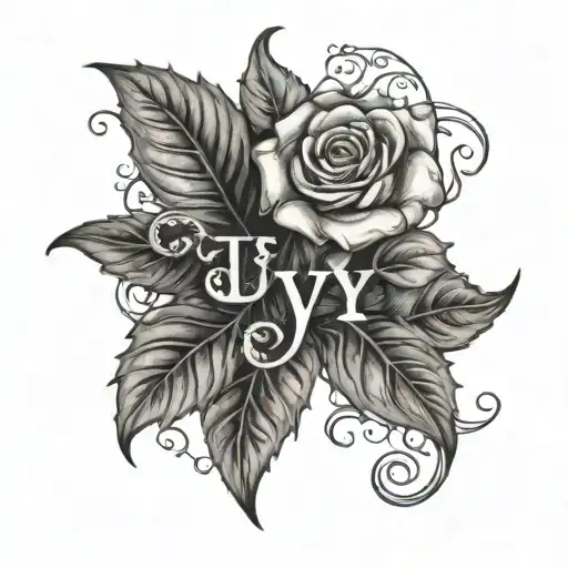 ivy leaves, baby hand, rose, name ivy vines tattoo design idea