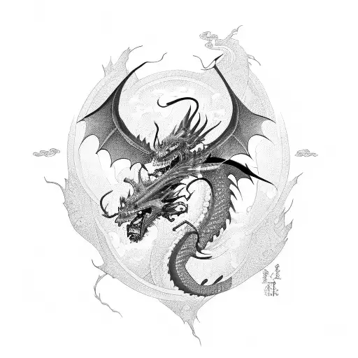 Combining a dragon and a samurai in a dynamic pose tattoo design idea