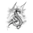 Combining a dragon and a samurai in a dynamic pose tattoo design idea