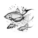 a scoop of 5 large fish swimming tattoo design idea
