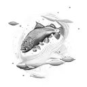 a scoop of 5 large fish swimming tattoo design idea