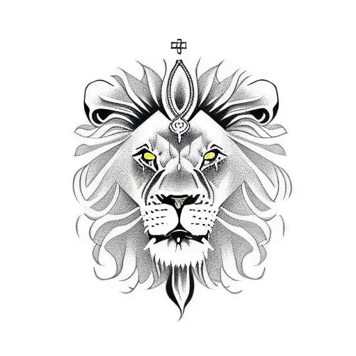 Lion with cross necklace tattoo design idea