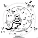 cat on window with butterflies tattoo design idea