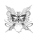 cat on window with butterflies tattoo design idea