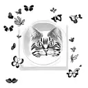 cat on window with butterflies tattoo design idea
