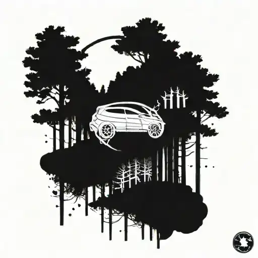 Incorporate the iconic BMW logo into a forest-themed sleeve tattoo, with Sagittarius constellation subtly integrated in the background tattoo design idea