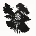 Incorporate the iconic BMW logo into a forest-themed sleeve tattoo, with Sagittarius constellation subtly integrated in the background tattoo design idea