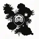 Incorporate the iconic BMW logo into a forest-themed sleeve tattoo, with Sagittarius constellation subtly integrated in the background tattoo design idea
