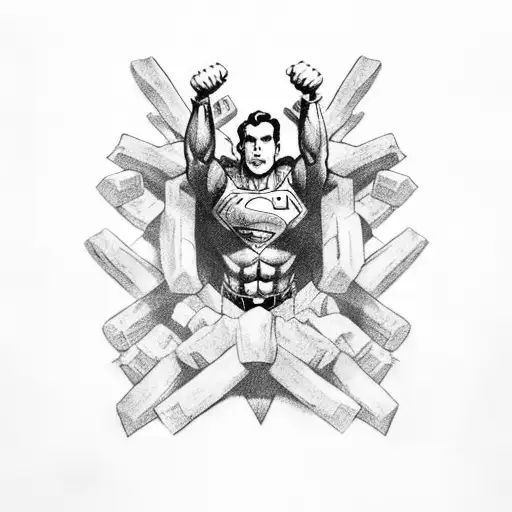 Superman sitting atop a pile of demon skulls and bones. tattoo design idea