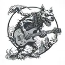 A zombie rock dog playing a guitar on stage On one tattoo design idea