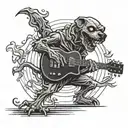 A zombie rock dog playing a guitar on stage On one tattoo design idea