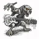 A zombie rock dog playing a guitar on stage On one tattoo design idea