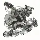 A zombie rock dog playing a guitar on stage On one tattoo design idea