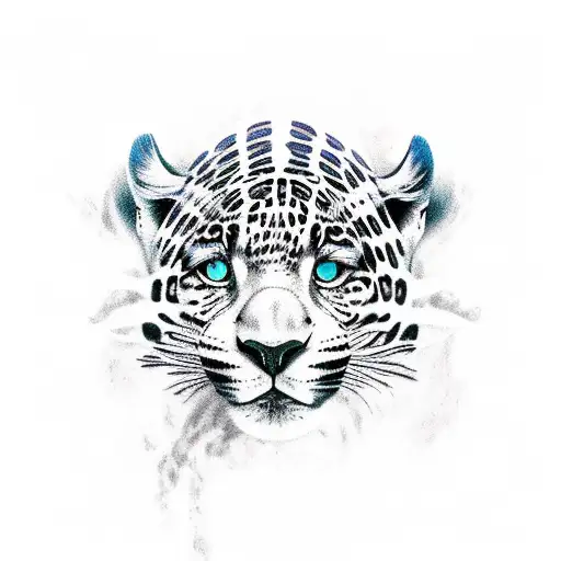 jaguar launching at a black jaguar. opposites colliding fiercely. turquoise white black grey tattoo design idea