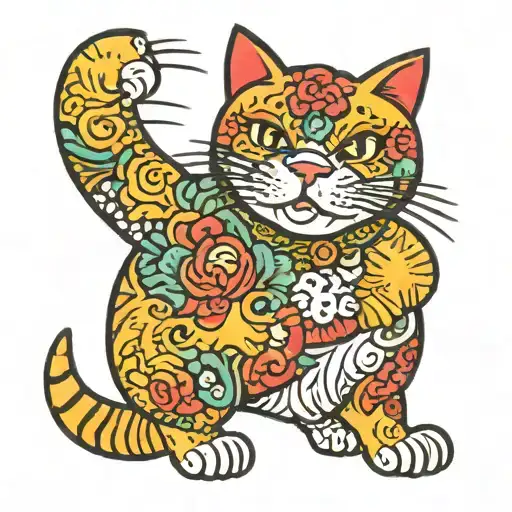 japanese fat cat tattoo design idea