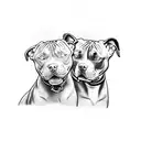 two angry pitbulls on a leash tattoo design idea