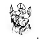 two angry pitbulls on a leash tattoo design idea