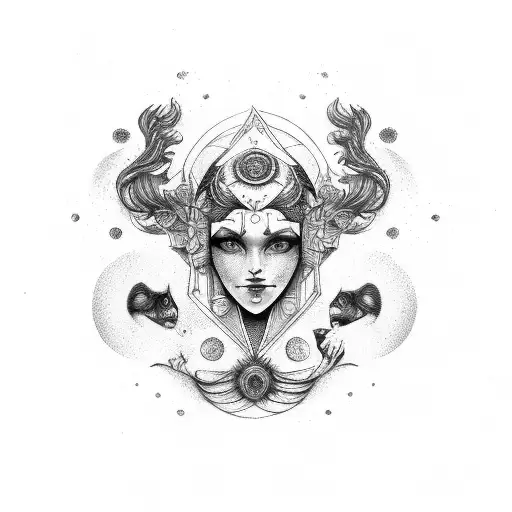 gemini faces linework tattoo design idea