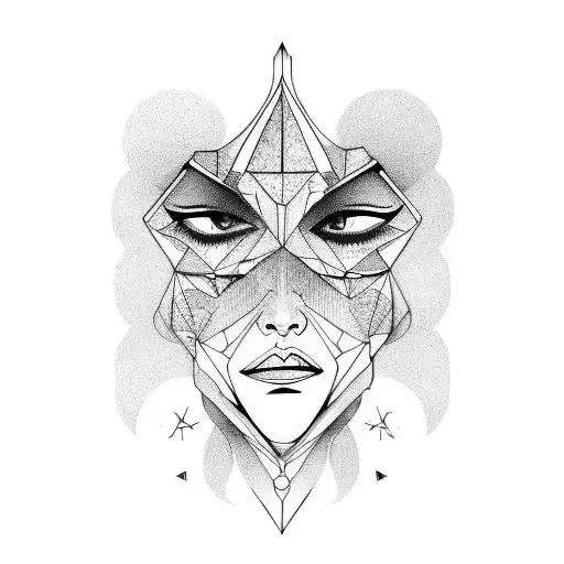 gemini faces linework tattoo design idea