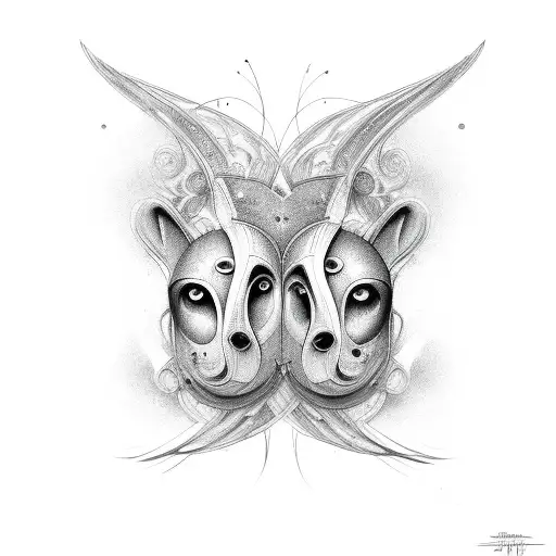 gemini faces linework tattoo design idea