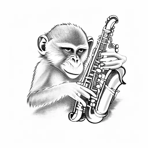 A smoking monkey playing a saxophone on a beach tattoo design idea
