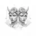 gemini faces linework tattoo design idea