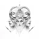 gemini faces linework tattoo design idea