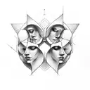 gemini faces linework tattoo design idea