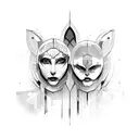 gemini faces linework tattoo design idea