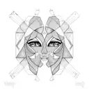 gemini faces linework tattoo design idea