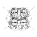 gemini faces linework tattoo design idea