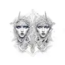 gemini faces linework tattoo design idea