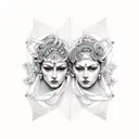 gemini faces linework tattoo design idea