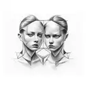 gemini faces linework tattoo design idea
