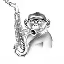 A smoking monkey playing a saxophone on a beach tattoo design idea