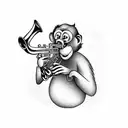 A smoking monkey playing a saxophone on a beach tattoo design idea